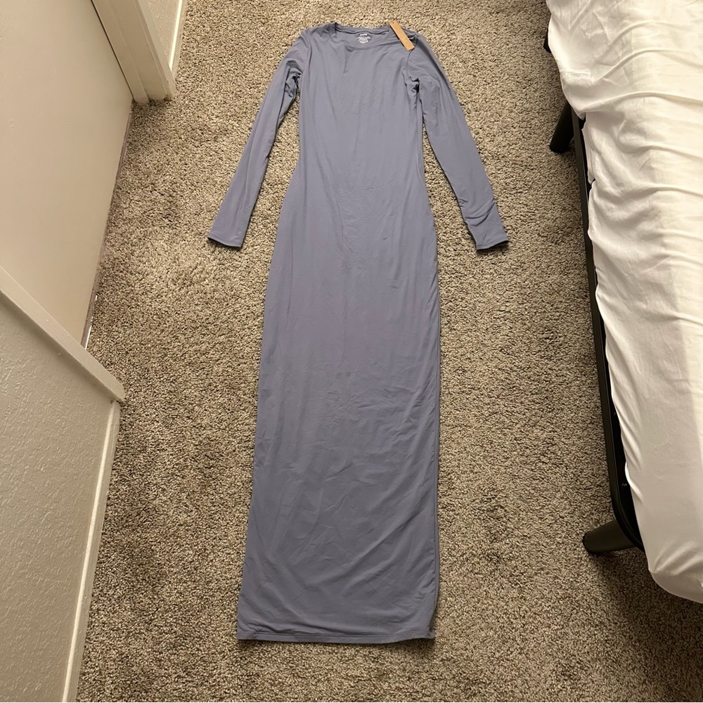 NWT SKIMS Fits Everybody Crew Neck Long Sleeve Dress Maxi | Slate - Picture 3 of 4